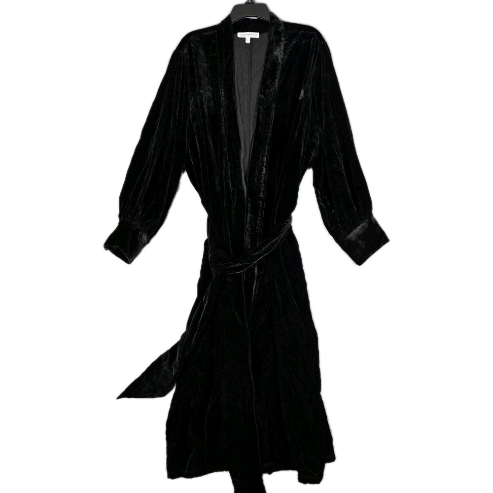 Good American Robe Womens 5 Kimono Black Velvet Wrap Belt Viscose Jacket